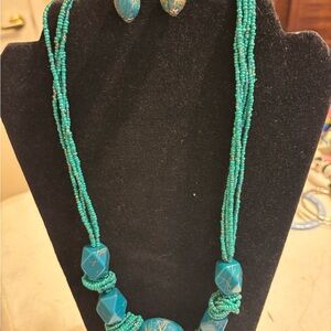 Turquoise Beaded Necklace and Earring Set